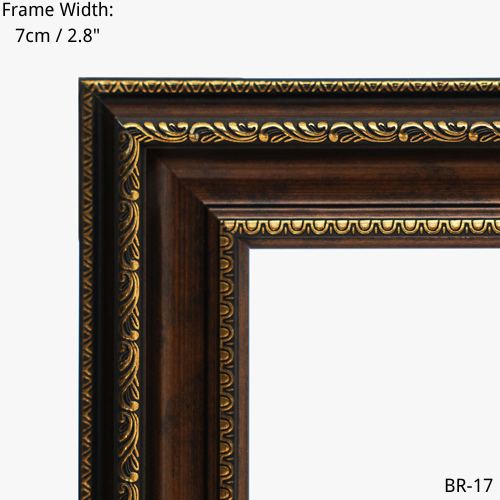 Ornate brown and gold picture frame detail, 7cm width