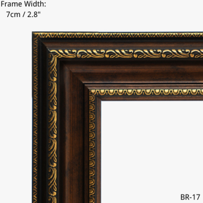 Ornate brown and gold picture frame detail, 7cm width