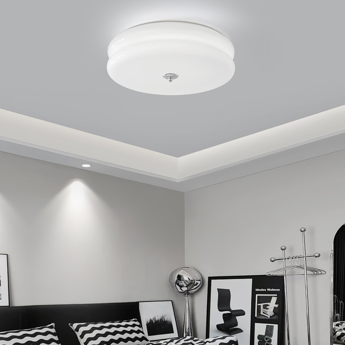 White Morandi Round Ceiling Light in Bedroom