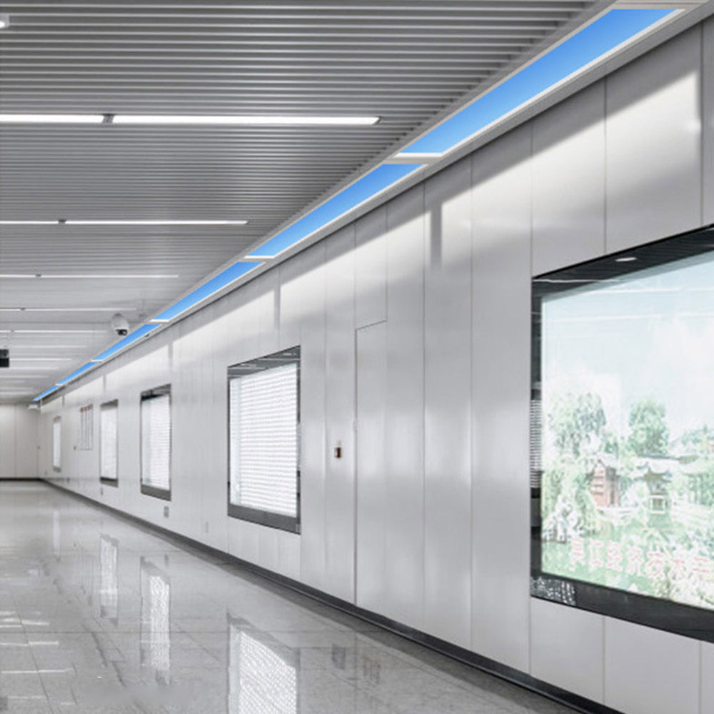 Modern blue Edge ceiling light in office hallway