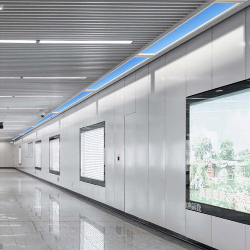 Modern blue Edge ceiling light in office hallway