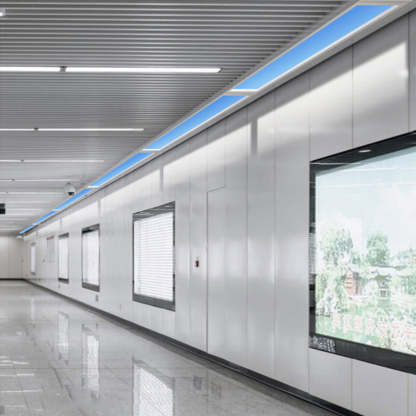 Modern blue Edge ceiling light in office hallway