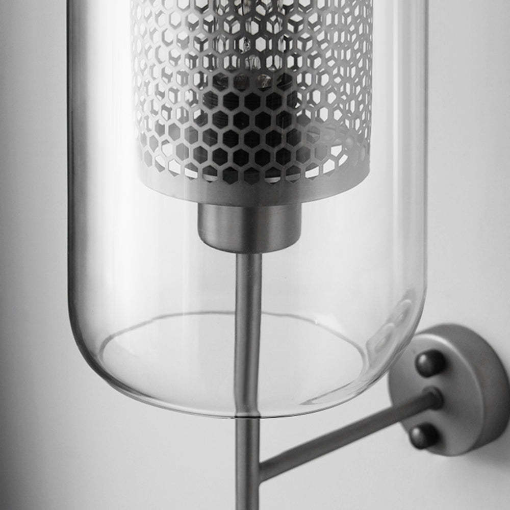 Industrial glass wall lamp detail, metal and glass