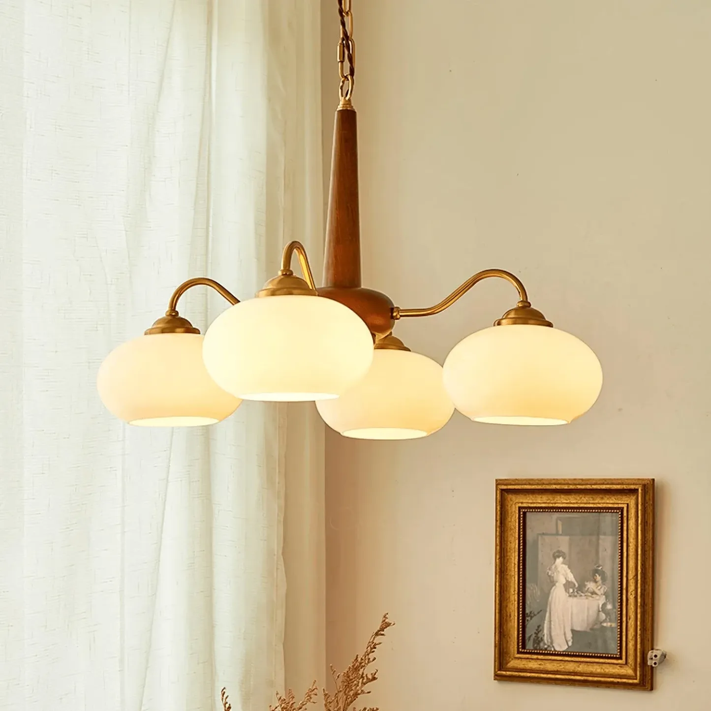 Valentina Vintage Wood Glass Chandelier Shades Living Dining Room
