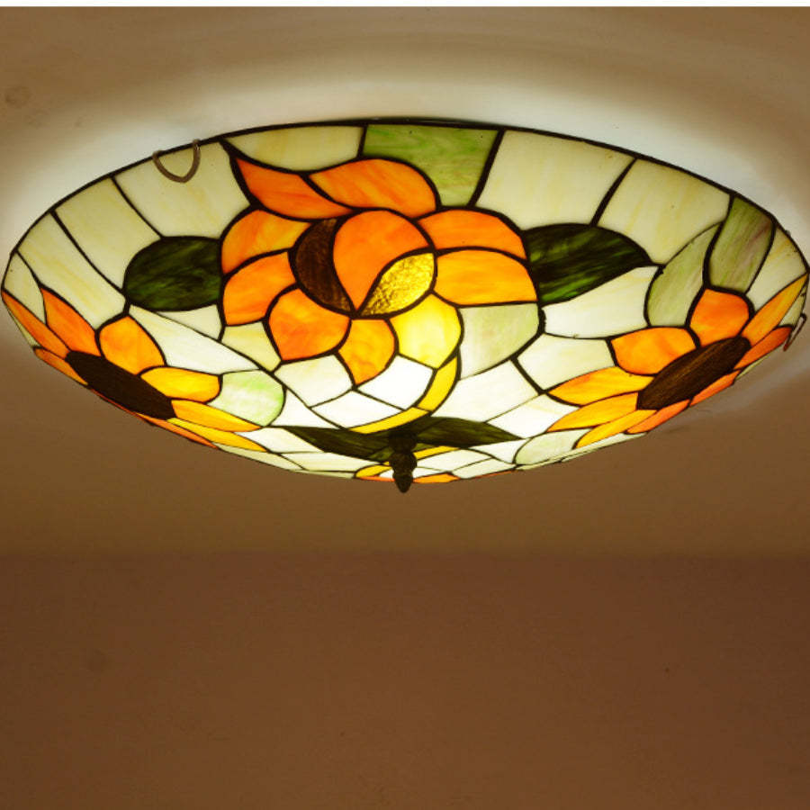Eryn Vintage Flush Mount Ceiling Light with sunflower design
