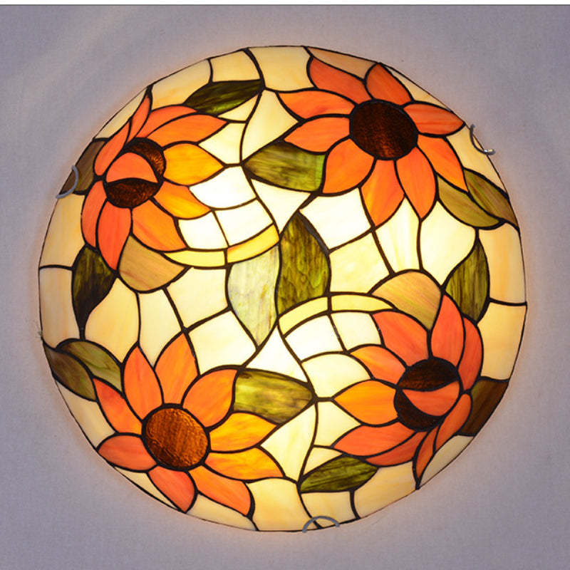 Eryn Vintage Flush Mount Ceiling Light with orange sunflower design