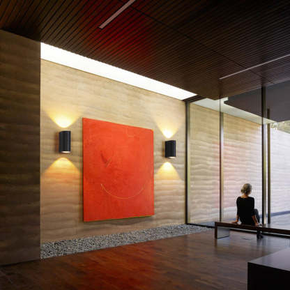 Orr metal outdoor wall lamps illuminate modern art