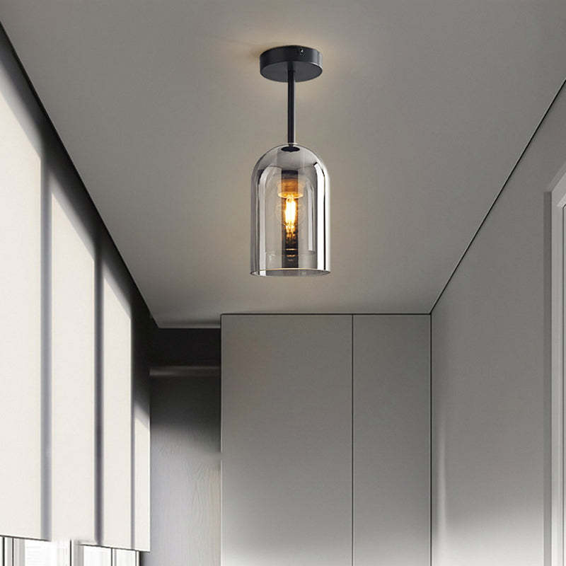 Sanna Modern Cylinder Semi-Flush Mount Glass Ceiling Light, Cognac/Gray