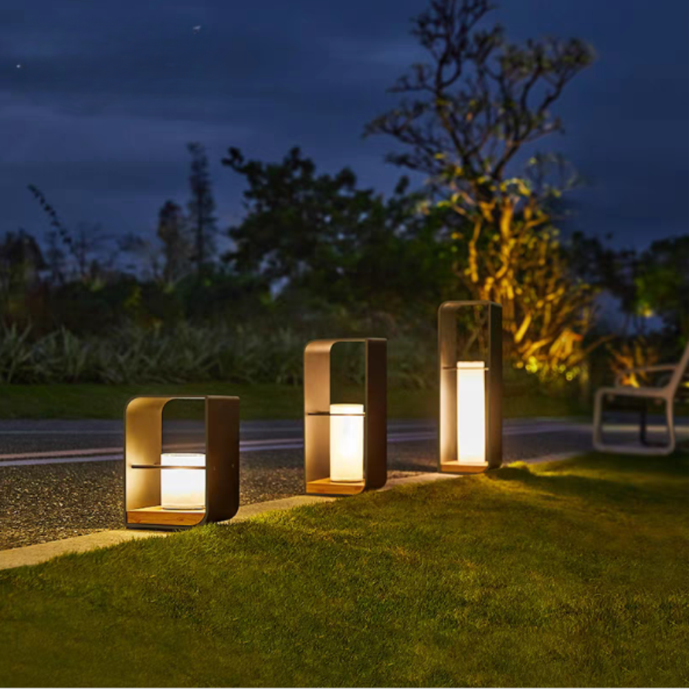 Orr minimalist outdoor floor lamps illuminate garden path at dusk Orr Minimalist Cuboid Candle Outdoor Floor Lamp Garden