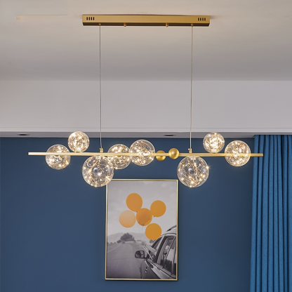 Art Deco globe chandelier with gold finish and glass shades. Valentina Art Deco Globe Metal Glass Chandelier