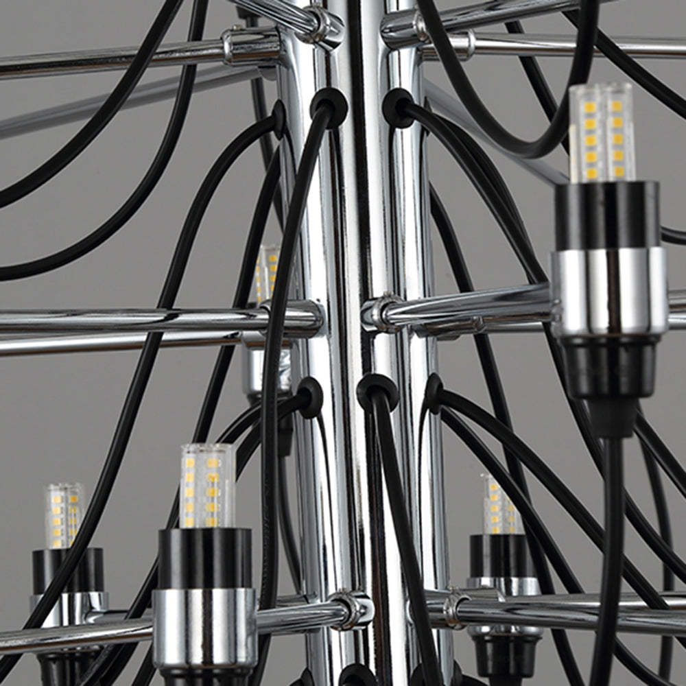 Alessio metal chandelier, LED bulbs detail.