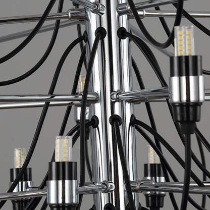 Alessio metal chandelier, LED bulbs detail.