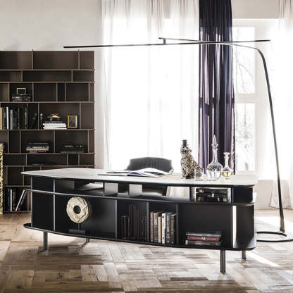 Minimalist black linear floor lamp in modern office.