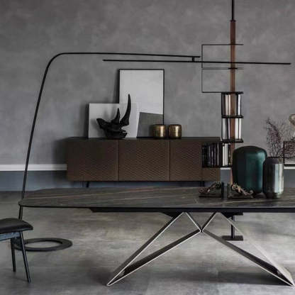 Modern black floor lamp in minimalist room. 