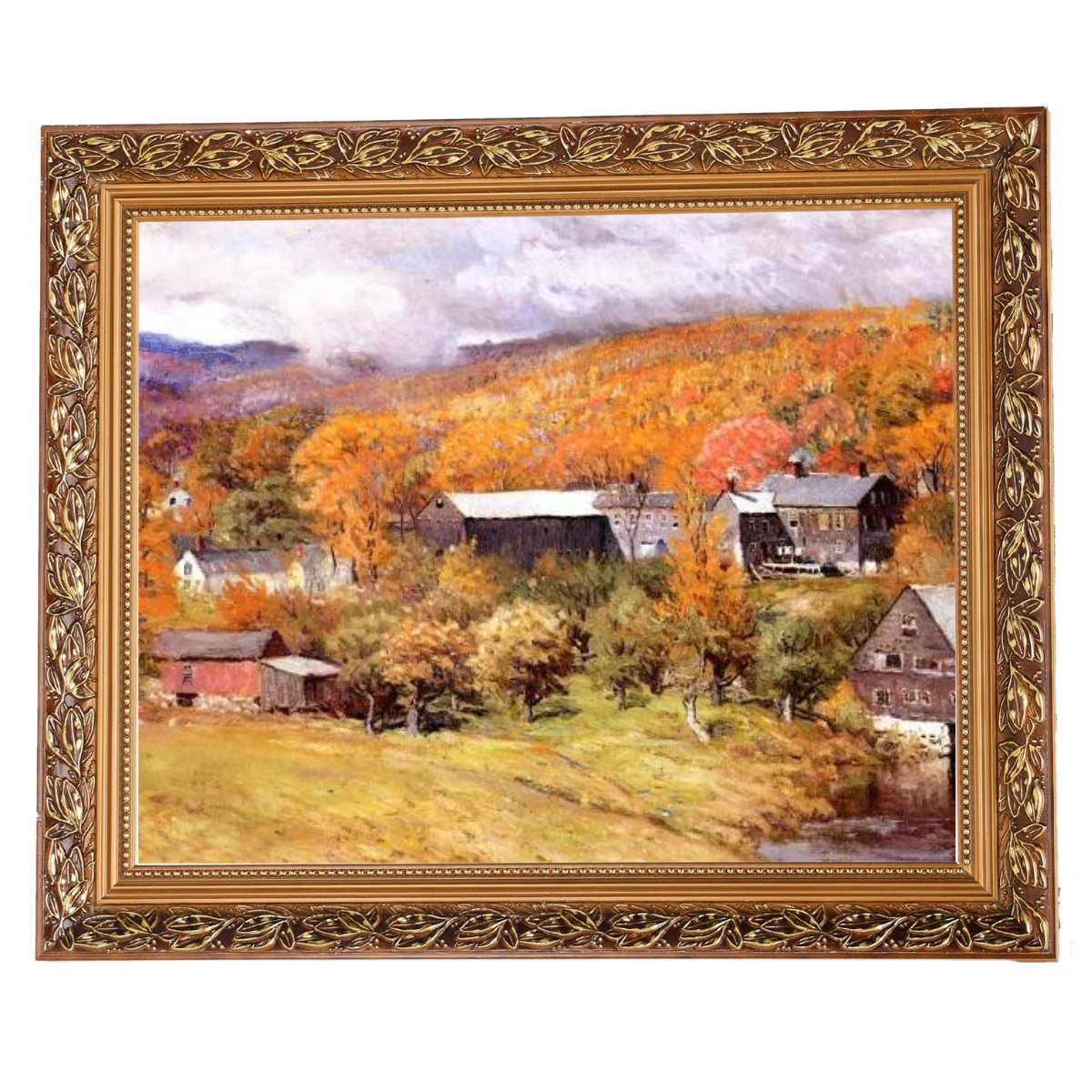 Ogunquit, Maine autumn landscape painting in gold frame