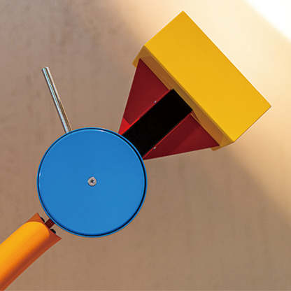 Close-up of Morandi Lego floor lamp, artistic lighting solution.