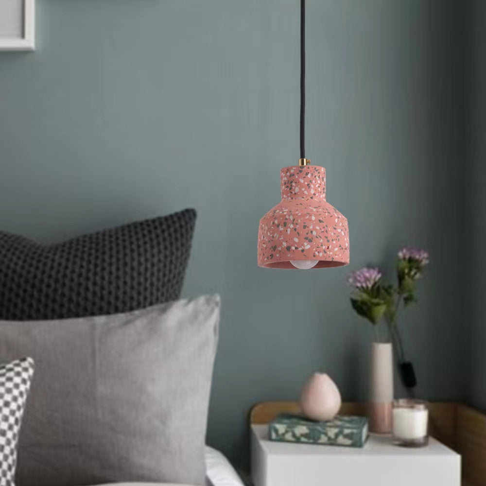 Pink Morandi Pendant Light above a bedroom nightstand