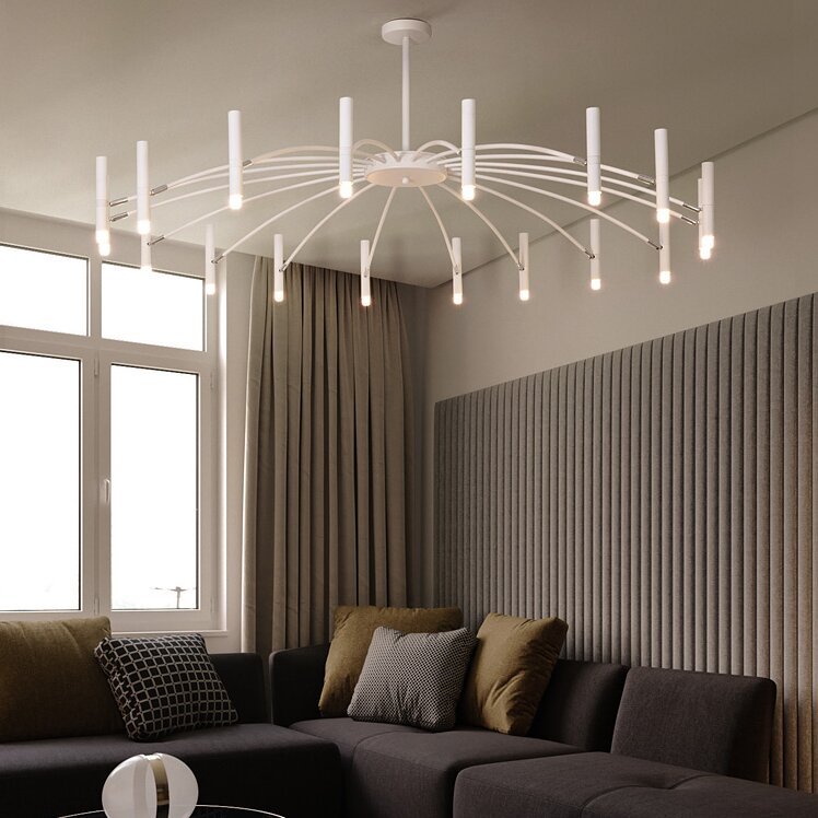 Modern white Evette chandelier in living room setting