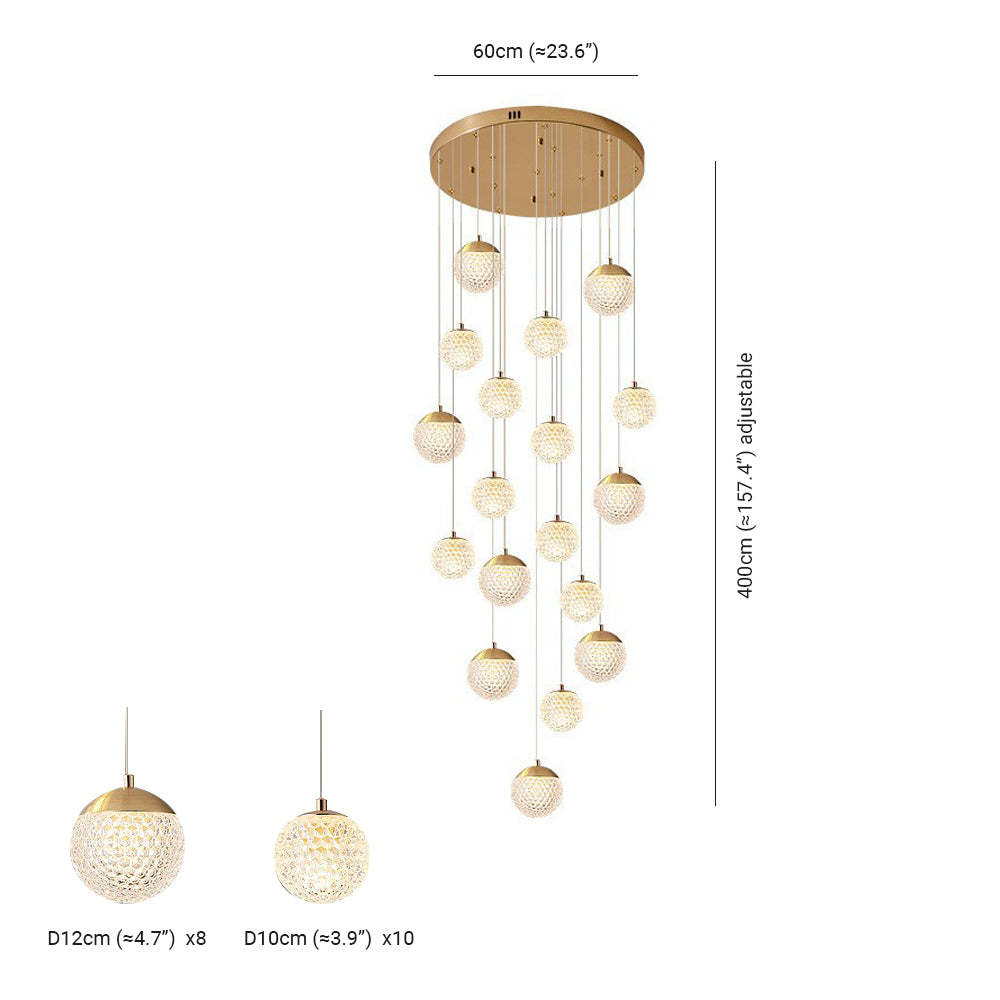 Jibril Multi Staircase Pendant Light dimensions details, Lassola
