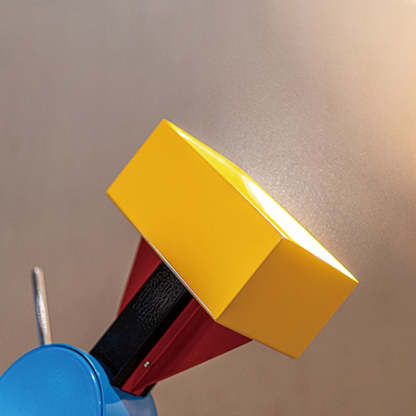 Close up of Morandi style floor lamp, colorful design.