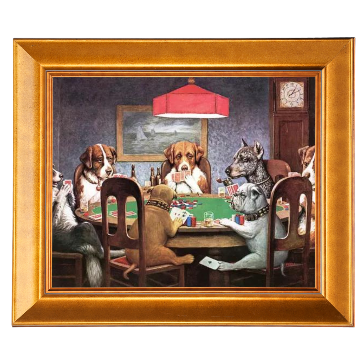 Dogs playing poker artwork in ornate gold frame