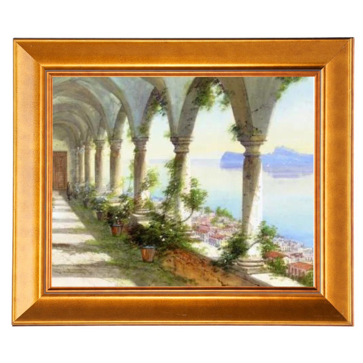 Capri Island Colonnade View Painting in gold frame
