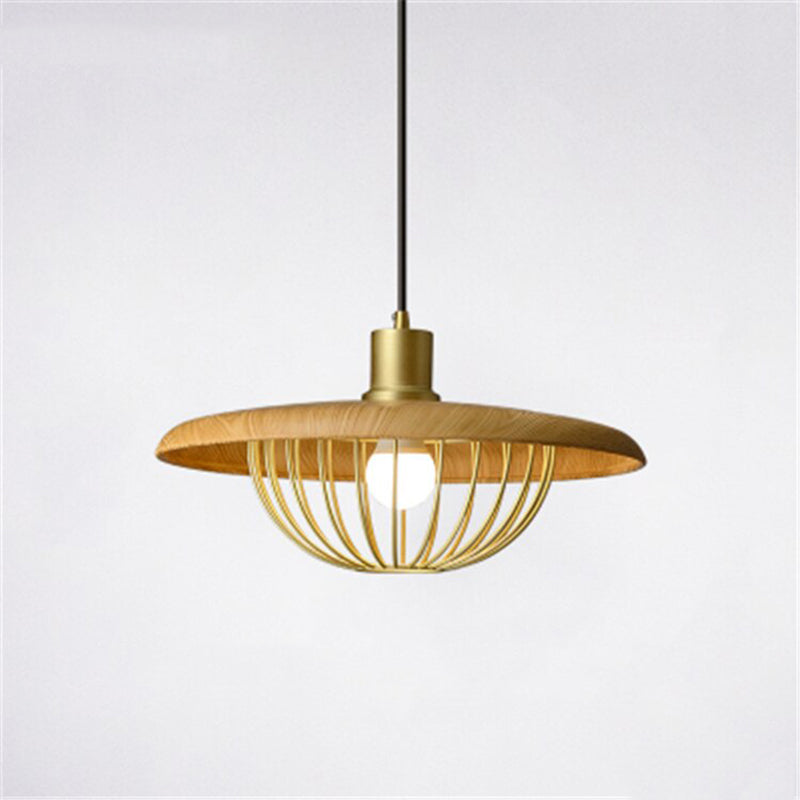 Gold Cairns pendant light - wood & metal