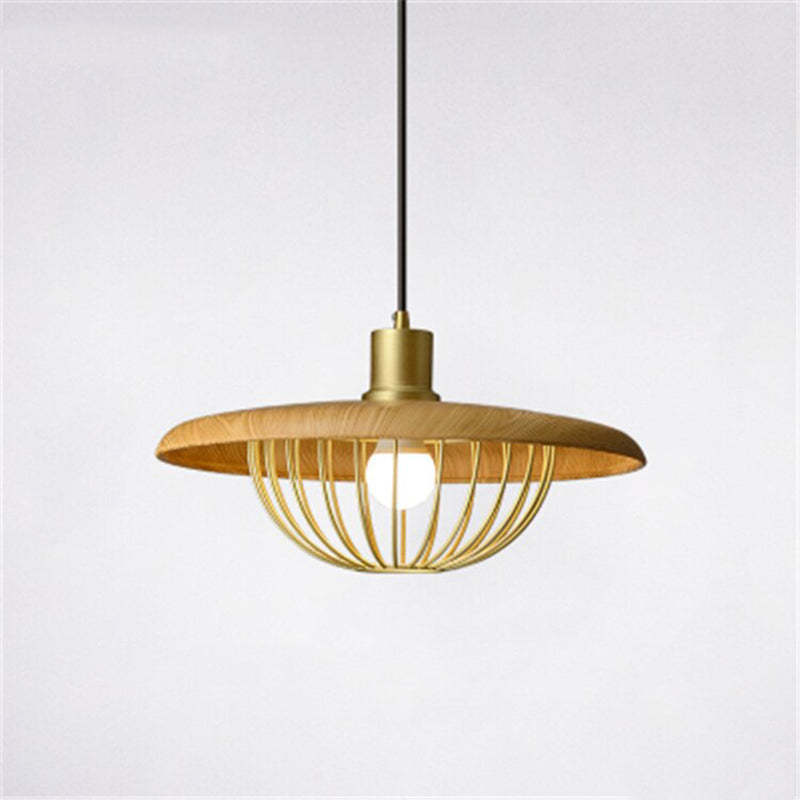 Gold Cairns pendant light - wood & metal