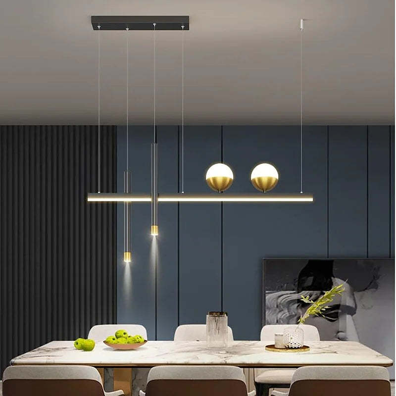 Modern pendant light fixture over dining table