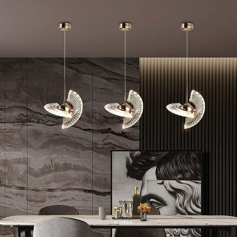 Kristy Nordic luxury pendant lights in a dining room setting