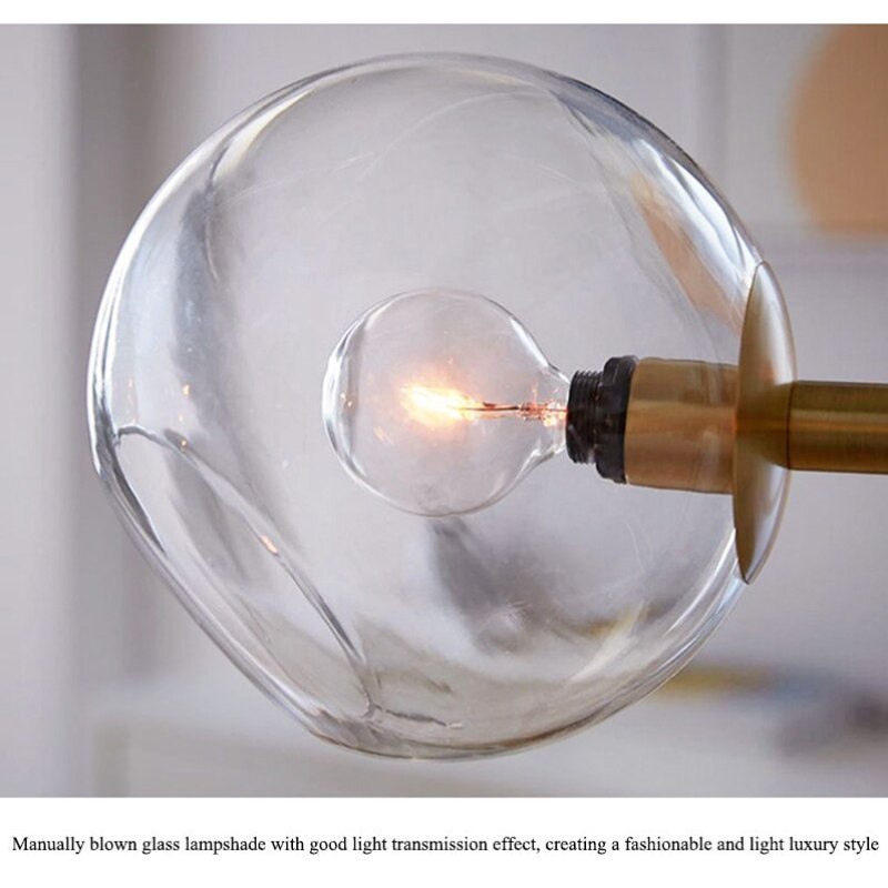 Glass globe pendant light with bulb. Modern lighting fixture. Valentina Modern Glass Globe Bubble Pendant Light Living Room