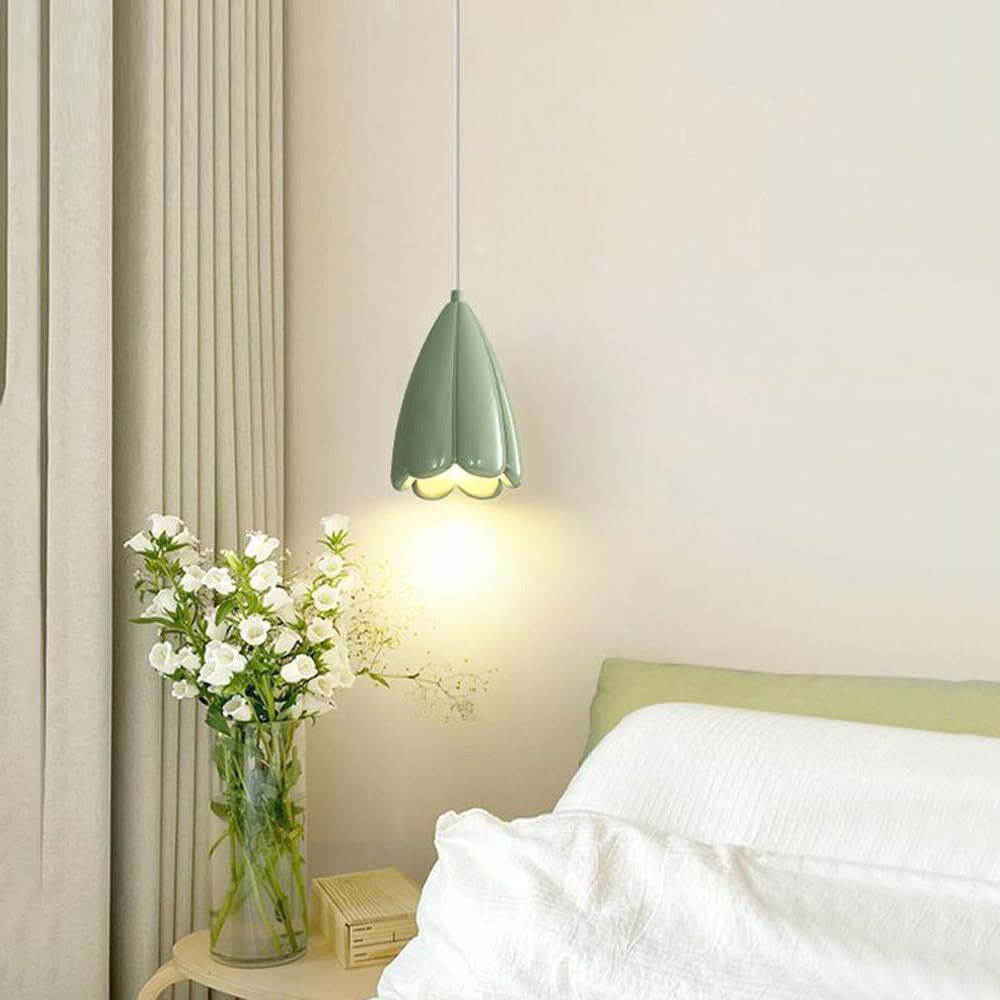 Green Ritta Pendant Light above Bed in Bedroom
