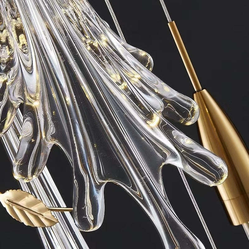 Sanna Flower Pendant Light detail, water pattern glass and gold accents