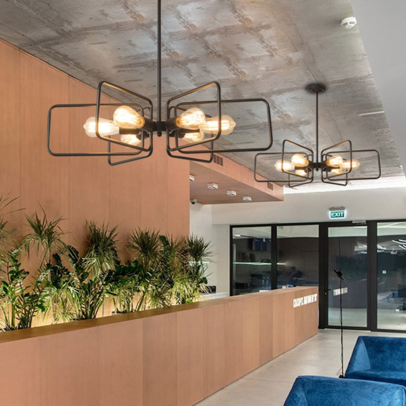 Modern metal chandelier lighting in a living room