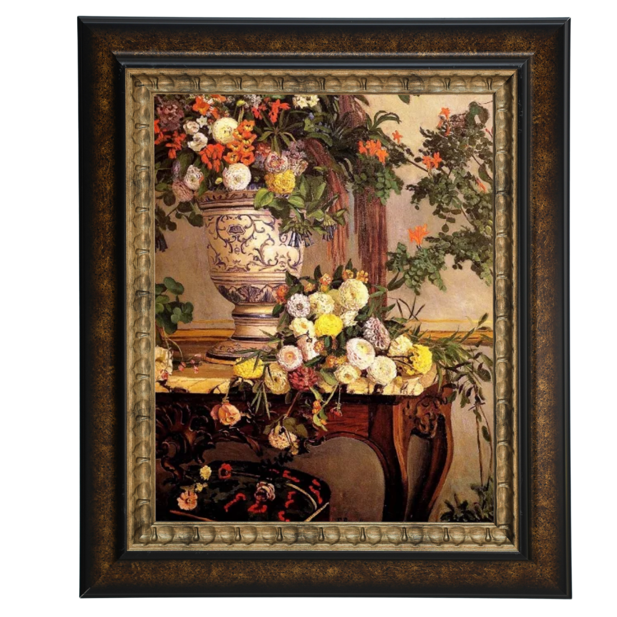 Flowers by Frederic Bazille: Oil painting in ornate frame