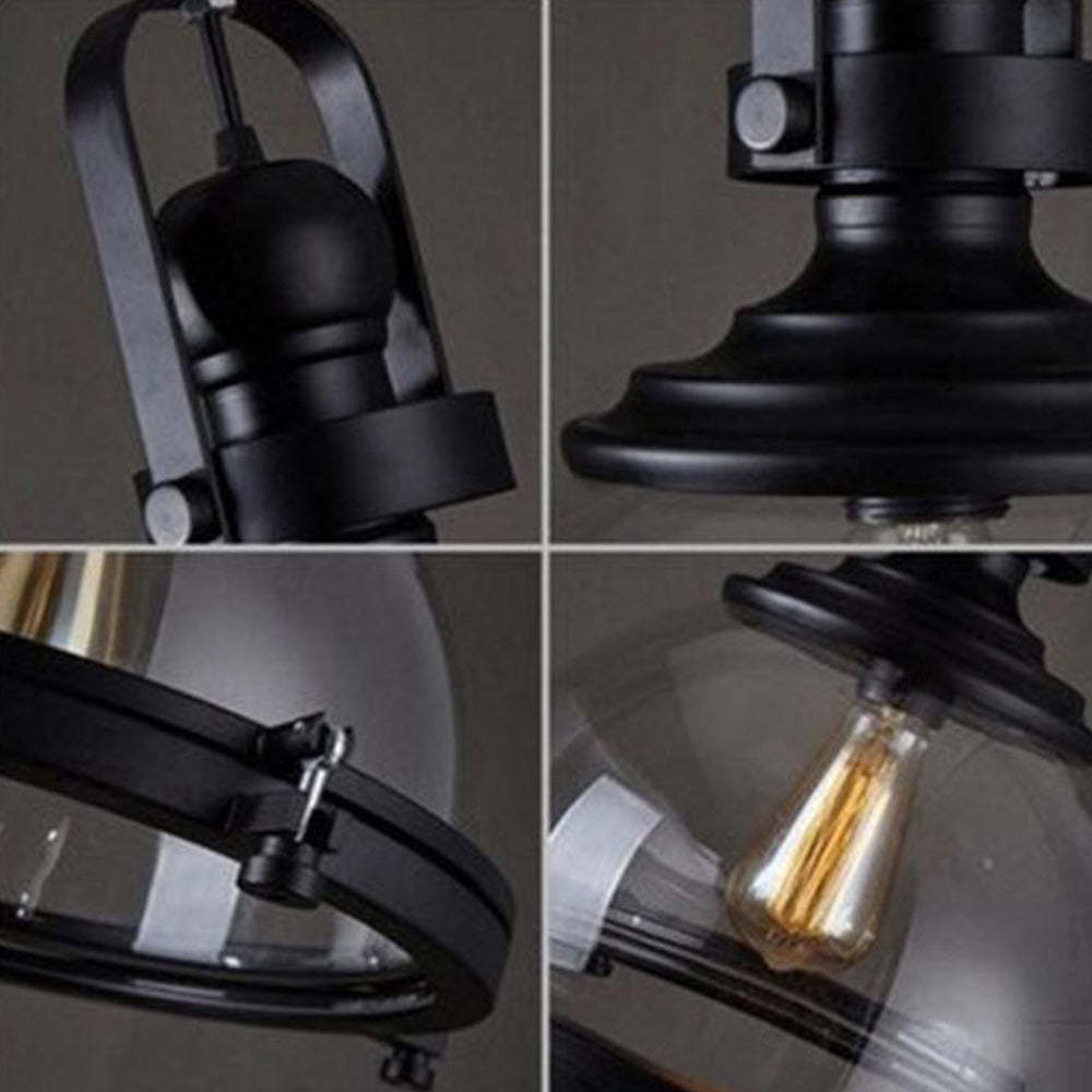 Alessio Vintage Pendant Light: Black Metal & Glass Details