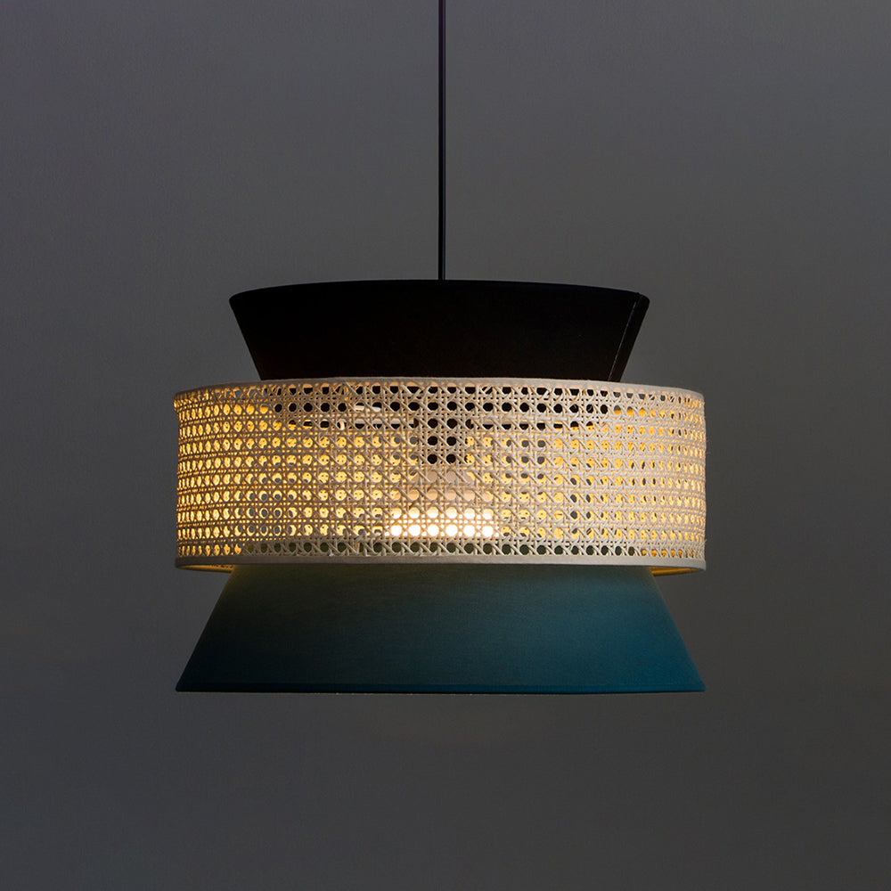 Ritta Retro Rattan Pendant Light - Teal and Rattan