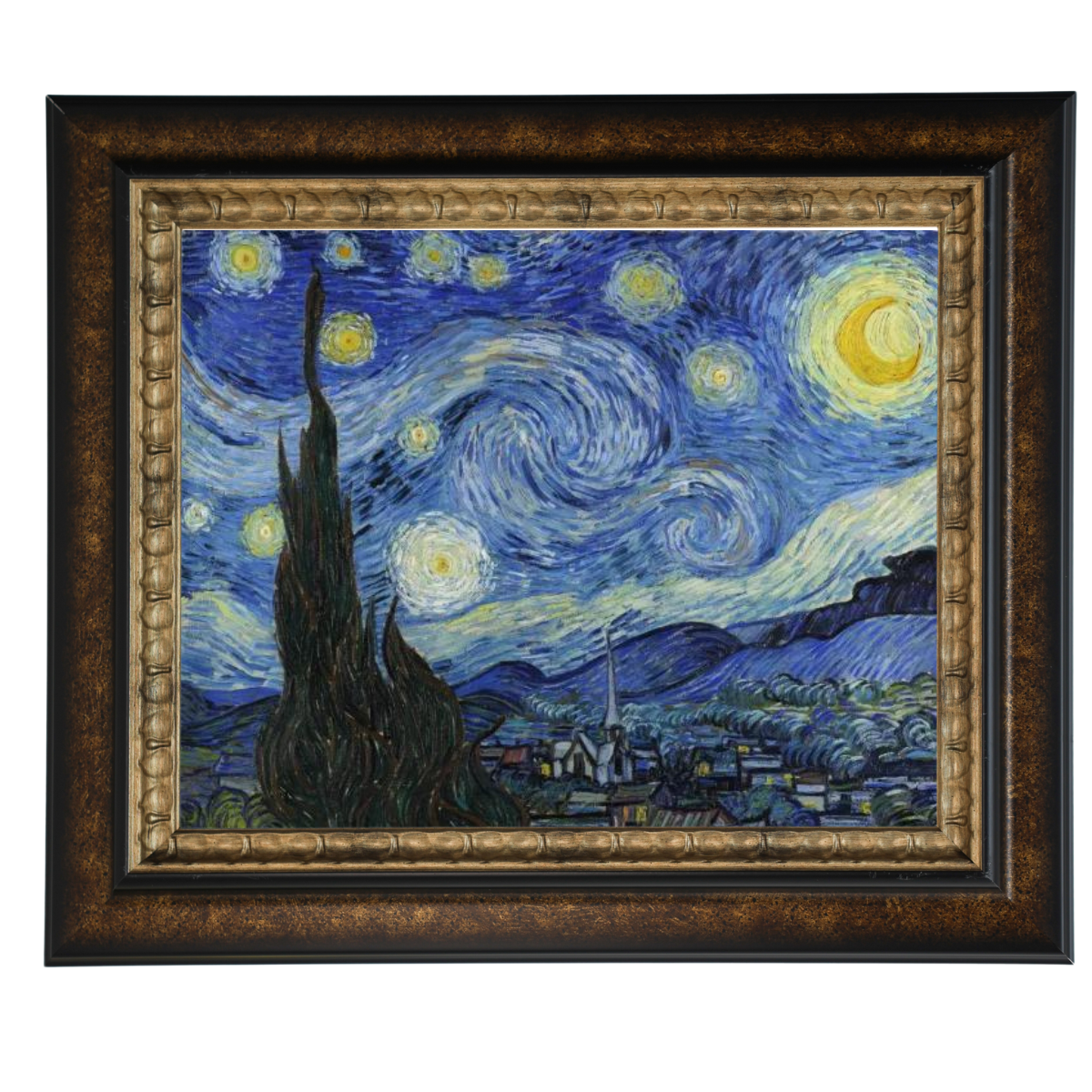 Framed "Starry Night" oil painting reproduction for dining room wall art