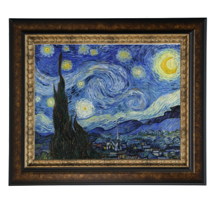 Framed "Starry Night" oil painting reproduction for dining room wall art
