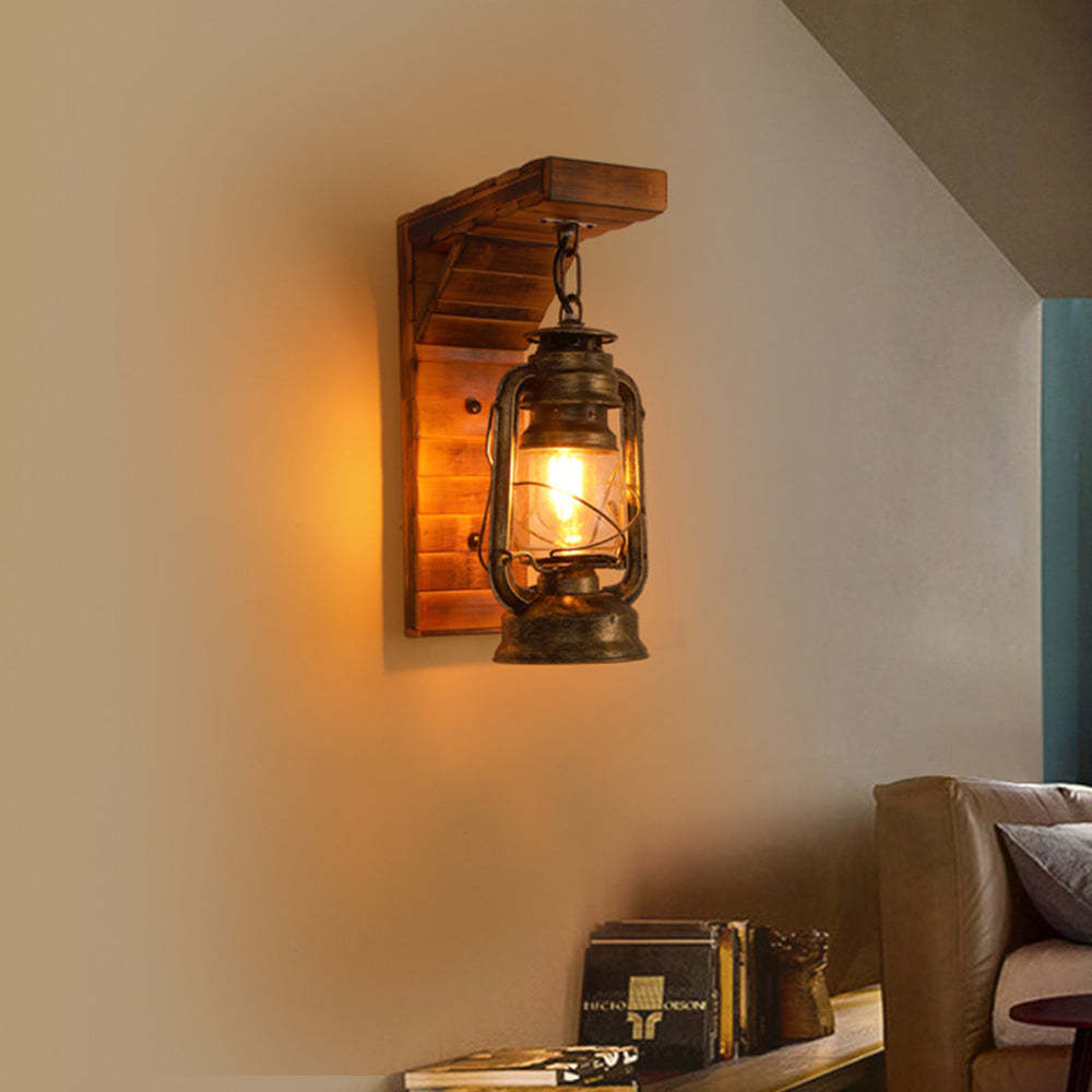Rustic Austin Lantern Wall Lamp, Wood & Metal