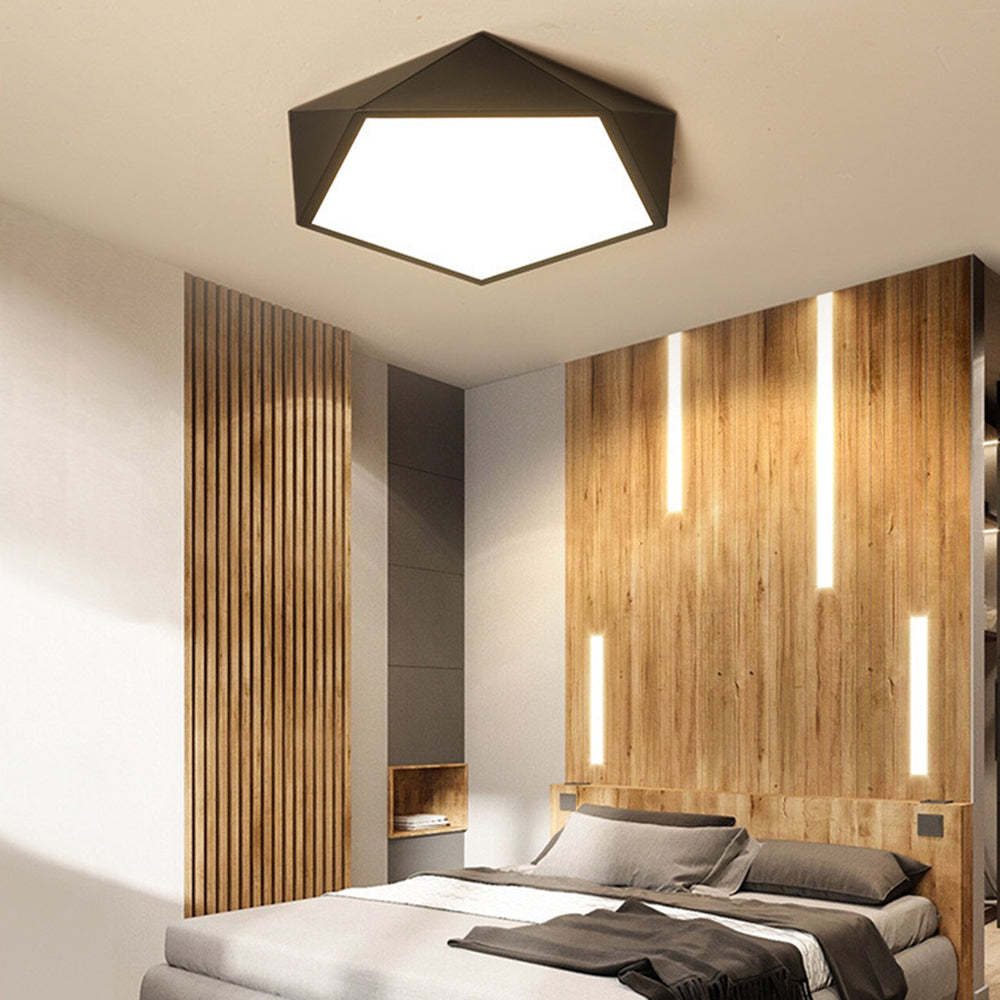 Modern bedroom with Quinn flush mount ceiling light