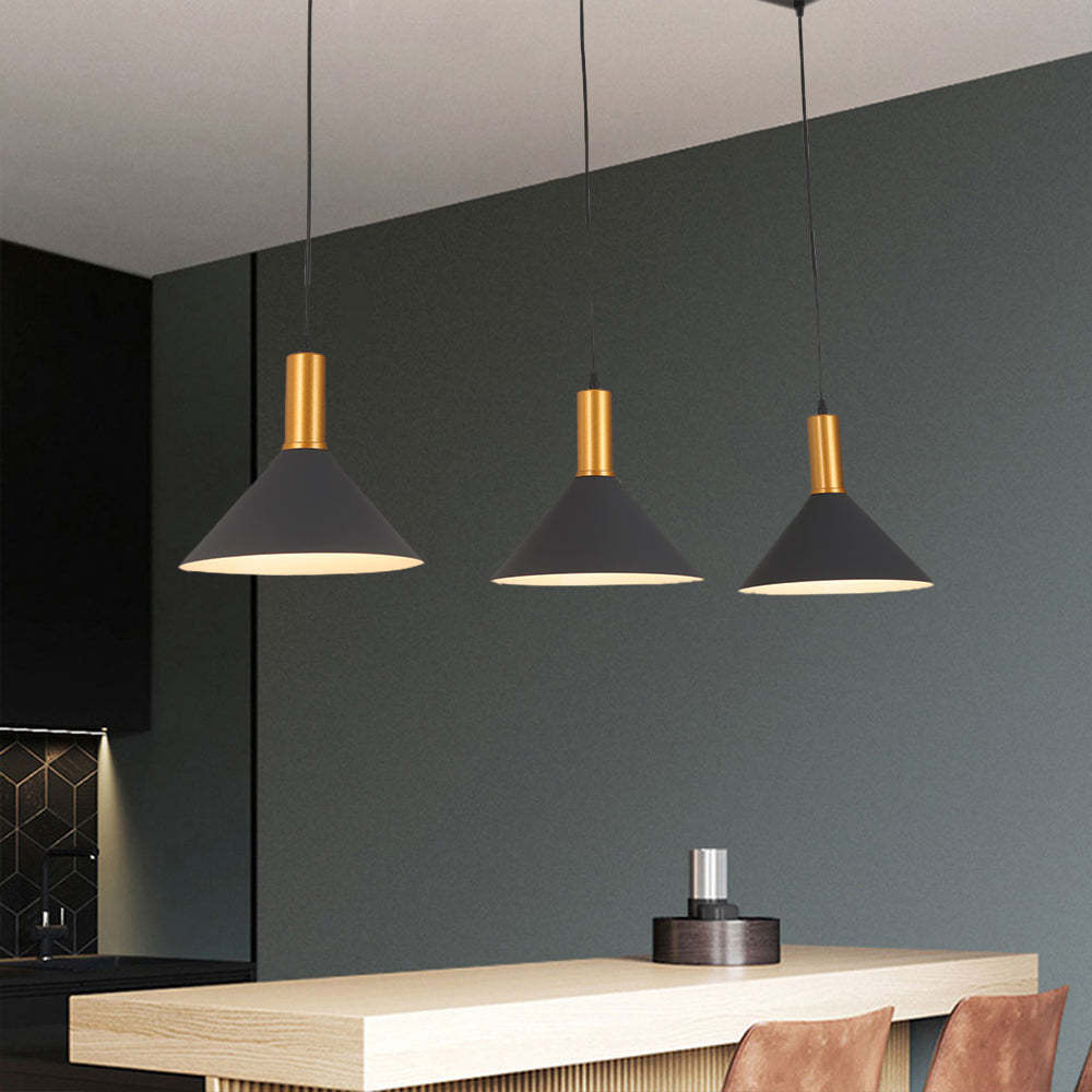 Carins metal pendant light. Modern industrial lighting fixture.