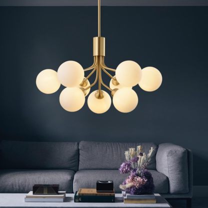 Valentina chandelier over a modern living room setting