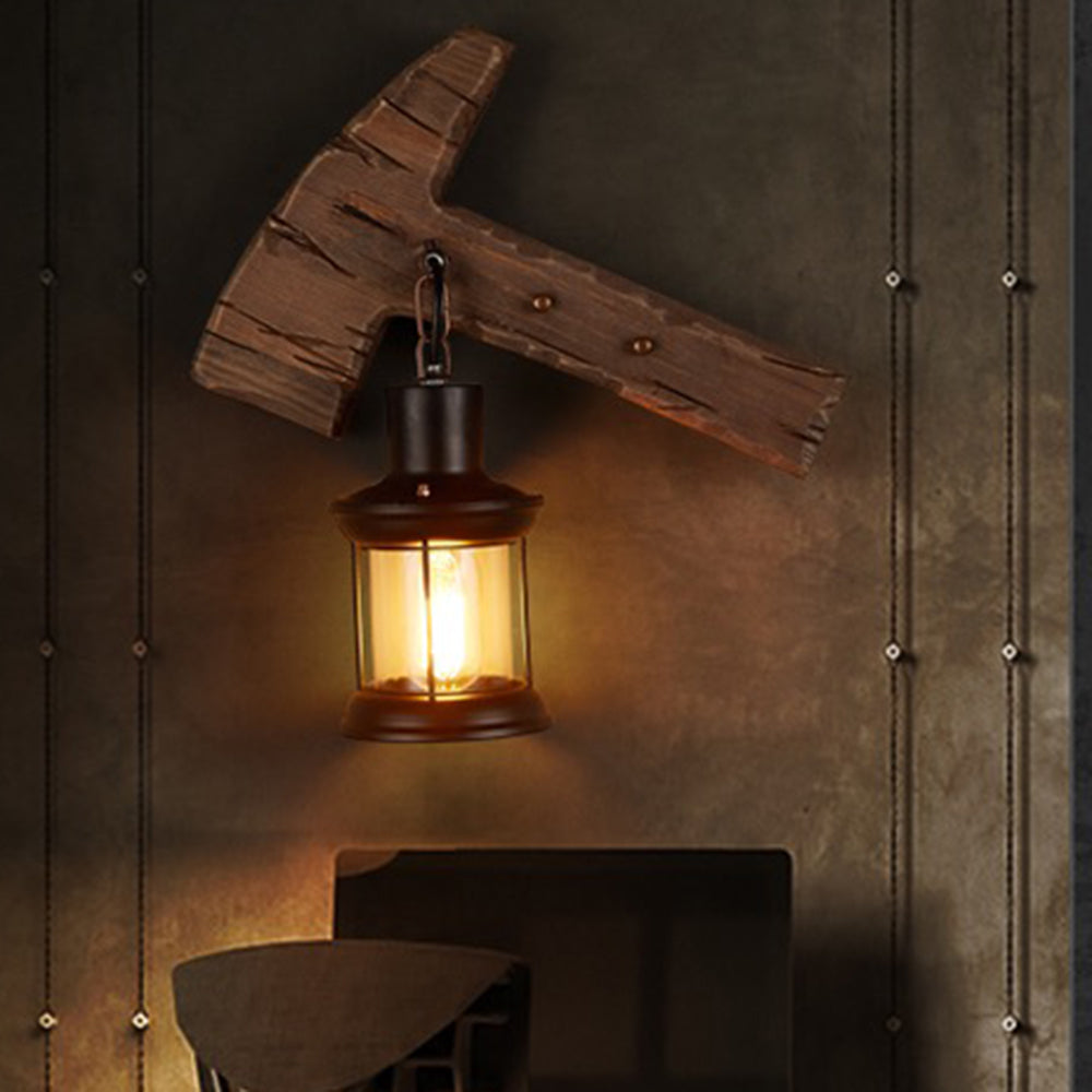 Austin Hammer Wall Lamp - Rustic Wood & Metal Sconce