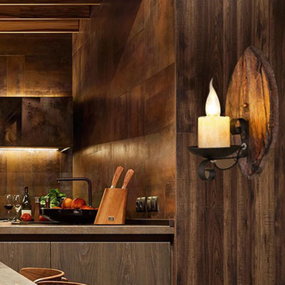 Rustic Leaf Wood Wall Lamp in Living Room