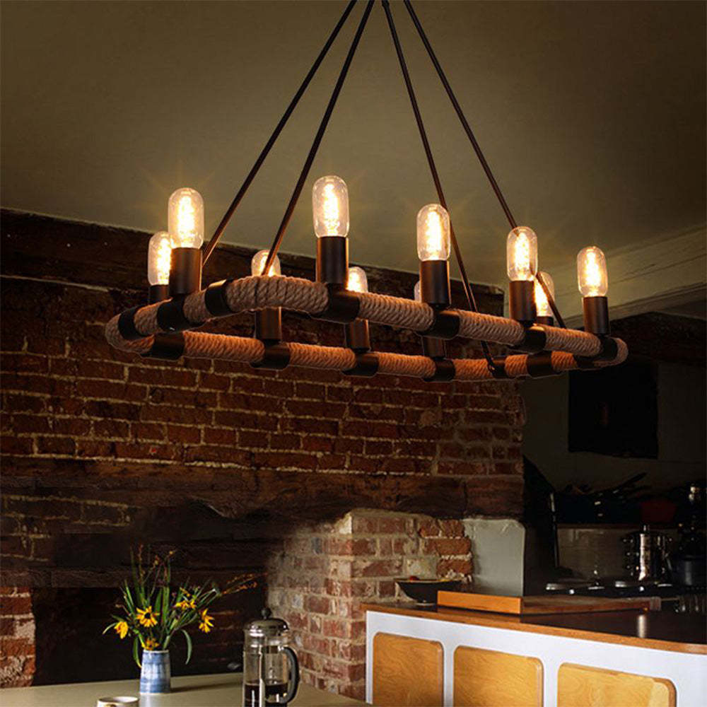 Retro rope pendant light, industrial style lighting fixture