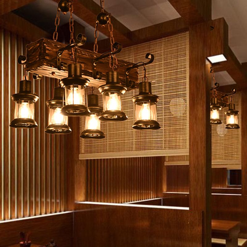 Austin Retro Chandelier: Rustic wood & metal pendant lighting