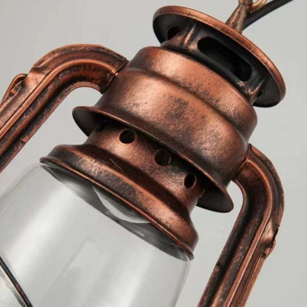 Metal & glass rustic lantern pendant light. Vintage style lighting fixture.