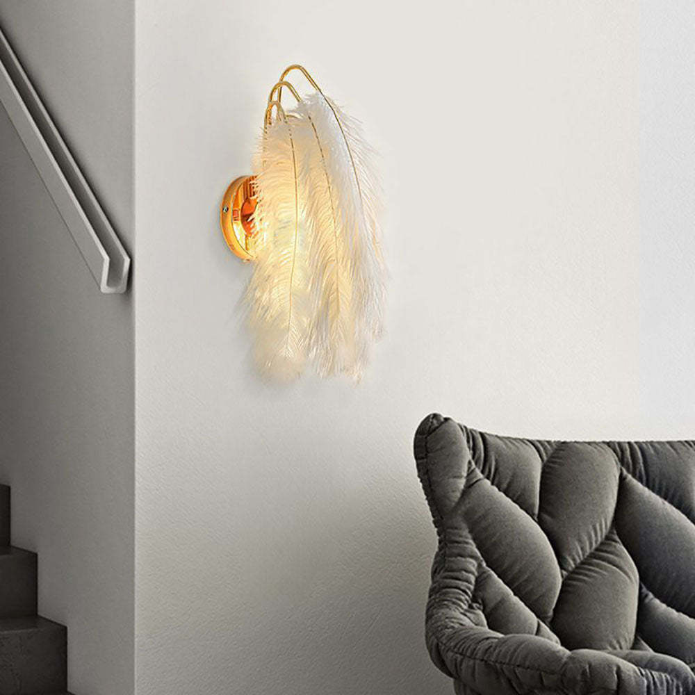 O'Moore Wall Lamp with Feather Shade in Bedroom