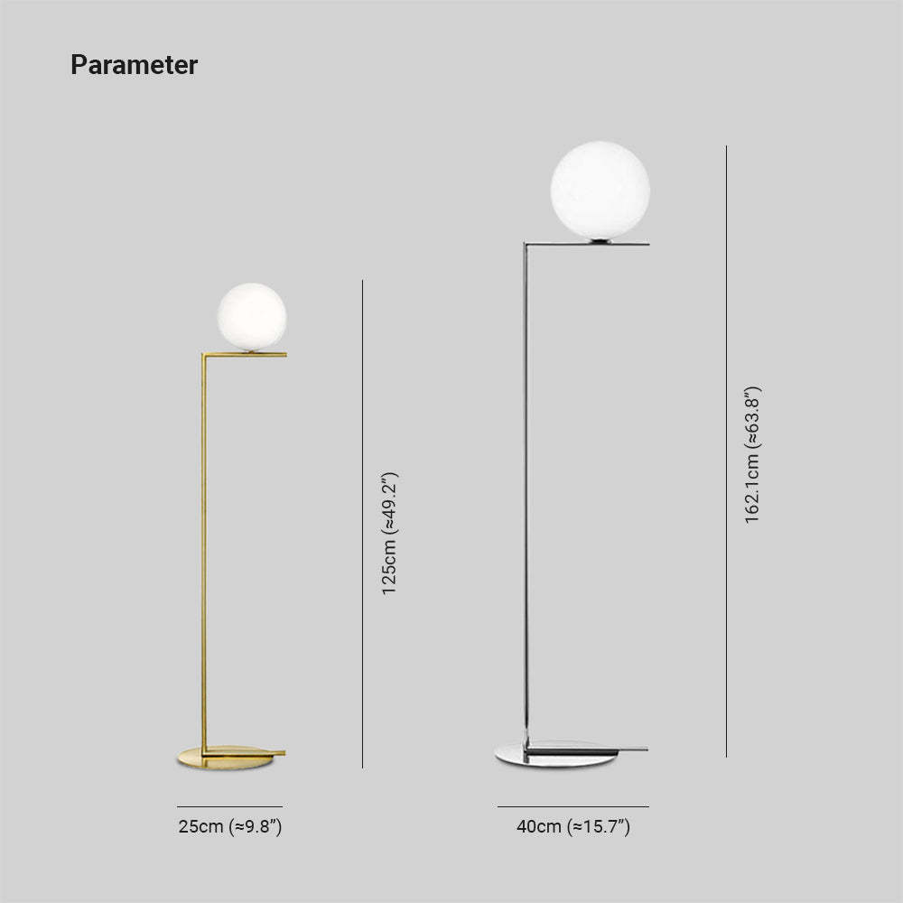 Valentina floor lamp dimensions, metal and glass